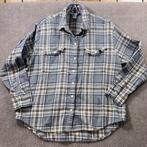 Old Navy Boyfriend Flannel Shirt Grey Plaid Long Sleeve Button Up Womens M